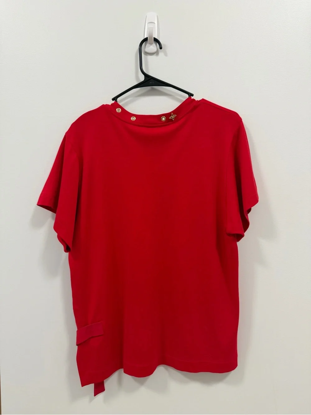 Authentic Louis Vuitton Red Women's Short Sleeve Top with Grommet Detail